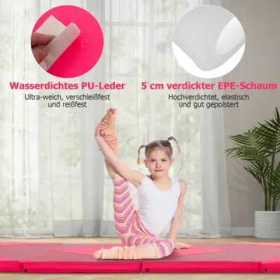 Skládací měkká podlahová podložka Přenosná podložka do tělocvičny Yoga Mat 240 x 117 x 5 cm Růžová