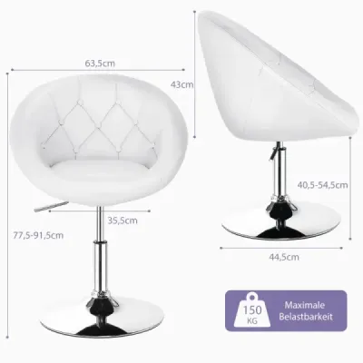 Otočná kulatá židle s čalouněným opěradlem a PU kůží a chromovou základnou Make-up Chair White