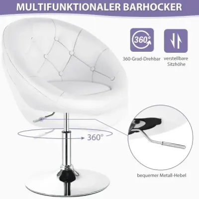 Otočná kulatá židle s čalouněným opěradlem a PU kůží a chromovou základnou Make-up Chair White