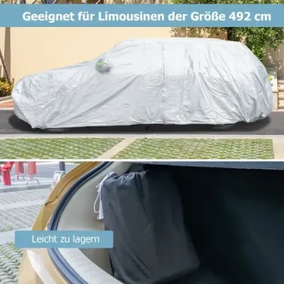 Nepromokavá plachta na vozidla Kryt na auto s dveřmi na zip 492 x 191 x 154 cm Stříbrná