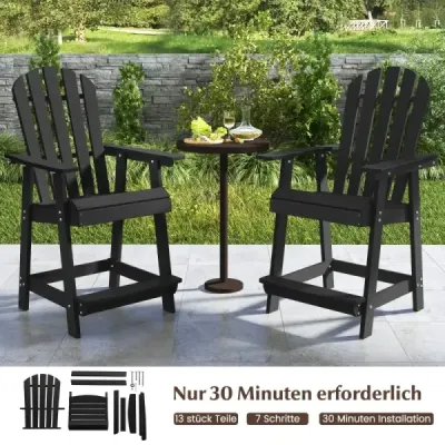 Venkovní bar židle s područkou a opěrkou nohou HDPE Patio židle odolná vůči povětrnostním vlivům Pub Stool Black