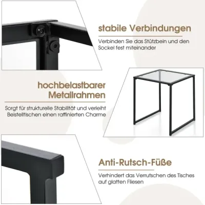 Boční stolek Malý zahradní stolek Balkonový stolek s deskou z tvrzeného skla 43 x 43 x 45 cm černý