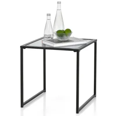 Boční stolek Malý zahradní stolek Balkonový stolek s deskou z tvrzeného skla 43 x 43 x 45 cm černý