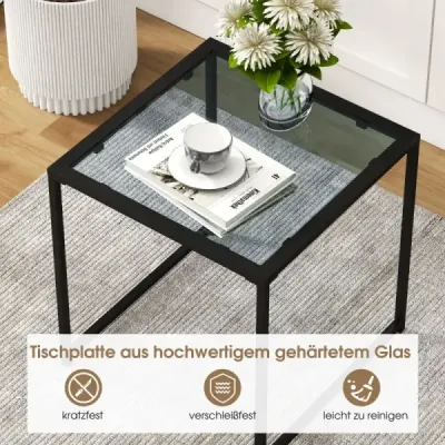 Boční stolek Malý zahradní stolek Balkonový stolek s deskou z tvrzeného skla 43 x 43 x 45 cm černý