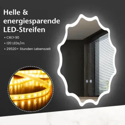 Koupelnové zrcadlo s vyhříváním proti zamlžování design LED zrcadlo nástěnné zrcadlo 60 x 60 cm