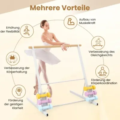 Volně stojící baletní tyč s kovovým rámem a stojanem na činky 97 x 86 x 94 cm Bílá