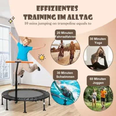 ?117cm skládací mini trampolína s nastavitelnou výškou rukojeti Dětská trampolína Orange