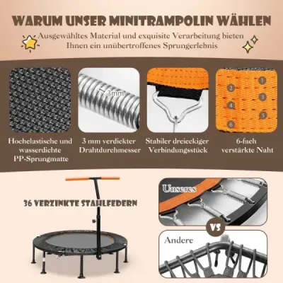 ?117cm skládací mini trampolína s nastavitelnou výškou rukojeti Dětská trampolína Orange