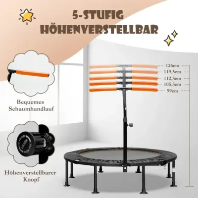 ?117cm skládací mini trampolína s nastavitelnou výškou rukojeti Dětská trampolína Orange