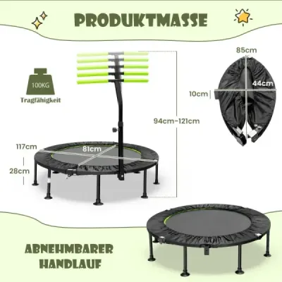 ?110cm Skládací mini trampolína s nastavitelnou výškou rukojeti Dětská trampolína zelená