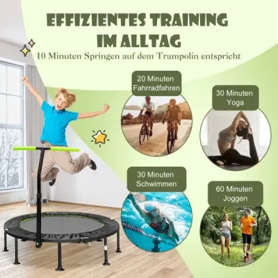 ?110cm Skládací mini trampolína s nastavitelnou výškou rukojeti Dětská trampolína zelená