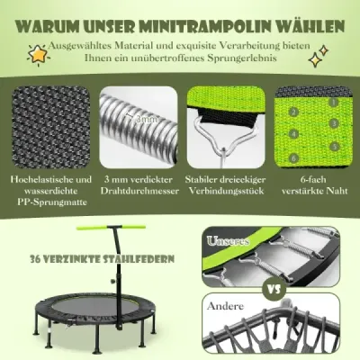 ?110cm Skládací mini trampolína s nastavitelnou výškou rukojeti Dětská trampolína zelená