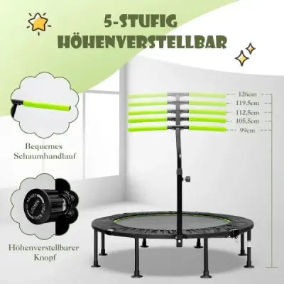 ?110cm Skládací mini trampolína s nastavitelnou výškou rukojeti Dětská trampolína zelená