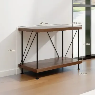2-úrovňový stojící regál s kovovým rámem Průmyslový regál na knihy Úložný regál 60 x 29,5 x 45 cm