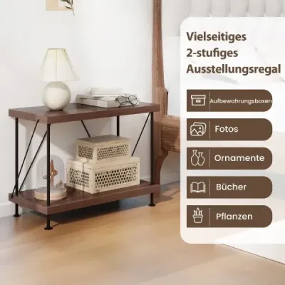 2-úrovňový stojící regál s kovovým rámem Průmyslový regál na knihy Úložný regál 60 x 29,5 x 45 cm