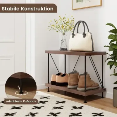 2-úrovňový stojící regál s kovovým rámem Průmyslový regál na knihy Úložný regál 60 x 29,5 x 45 cm