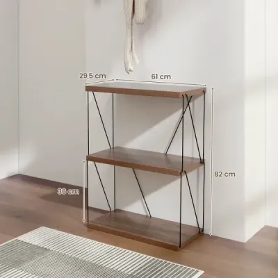 3-úrovňový stojící regál s kovovým rámem Průmyslový regál na knihy Úložný regál 60 x 29,5 x 82 cm