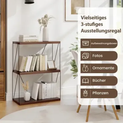 3-úrovňový stojící regál s kovovým rámem Průmyslový regál na knihy Úložný regál 60 x 29,5 x 82 cm