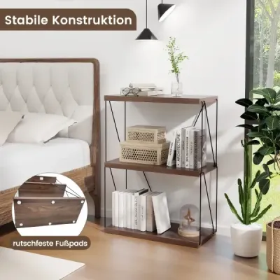 3-úrovňový stojící regál s kovovým rámem Průmyslový regál na knihy Úložný regál 60 x 29,5 x 82 cm