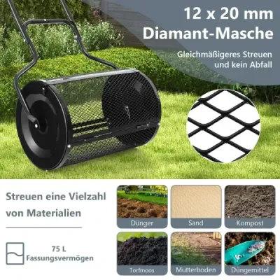 68 cm široký rozmetač kompostu s vylepšenými bočními tyčemi a rukojetí ve tvaru U černý