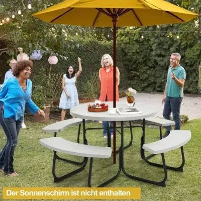 Sedací souprava pro 8 osob piknikový stůl s otvorem na deštník a 4 lavicemi 190 x 76 cm bílá