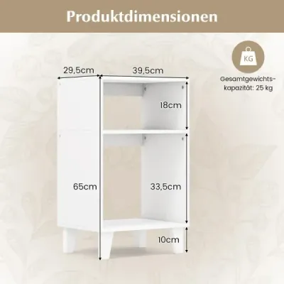 3-patrový noční stolek s policemi a nohama 39,5 x 29,5 x 65 cm Bílý