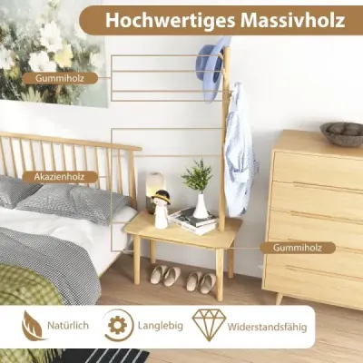 3 v 1 postranní stolek z masivního dřeva s lavicí na boty 76 x 43 x 168 cm hnědý