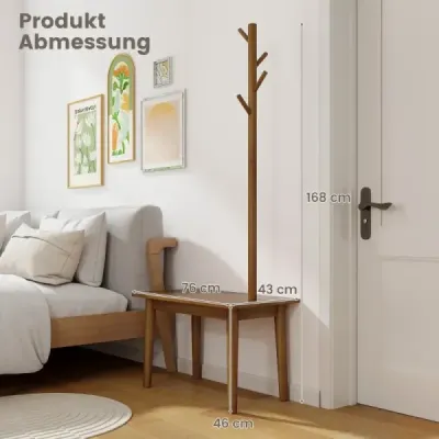 3 v 1 postranní stolek z masivního dřeva s lavicí na boty 76 x 43 x 168 cm hnědý