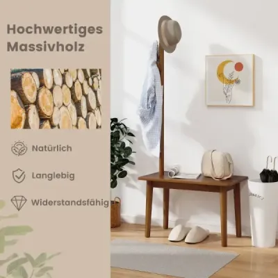 3 v 1 postranní stolek z masivního dřeva s lavicí na boty 76 x 43 x 168 cm hnědý
