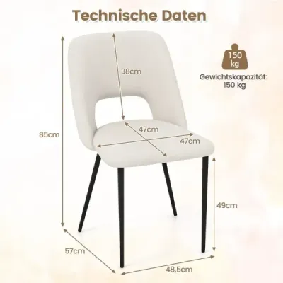 Sada 2 jídelních židlí čalouněné kuchyňské židle s opěradlem 48,5 x 57 x 85 cm béžová