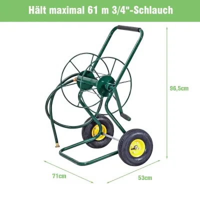 Kovový vozík na hadici se 2 pneumatikami a klikou na 61M 3/4" hadici Zahradní vozík na hadici zelený