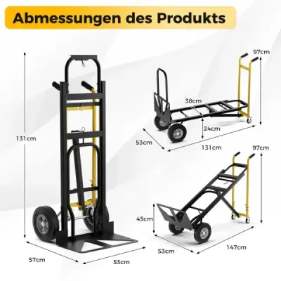 Vozík na pytle 3 v 1 se 4 gumovými pneumatikami a vázacím lanem Ruční vozík Přepravní vozík s nosností do 360 kg / 450 kg