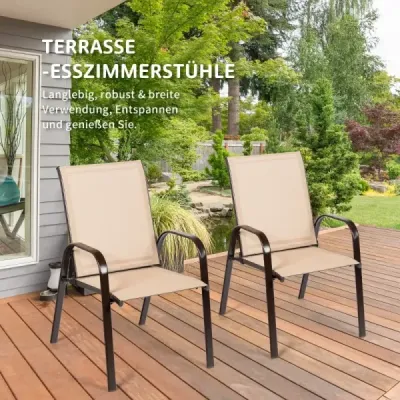 Sada 2 zahradních židlí se zakřivenými područkami a zesíleným kovovým rámem Venkovní židle Bistro Black