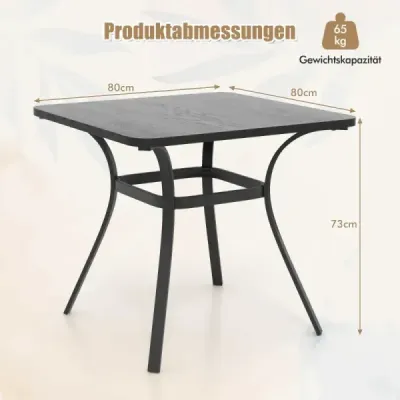 Zahradní stůl s dřevěnou deskou pro 4 osoby Stůl na terasu Balkonový stůl 80 x 80 x 73 cm