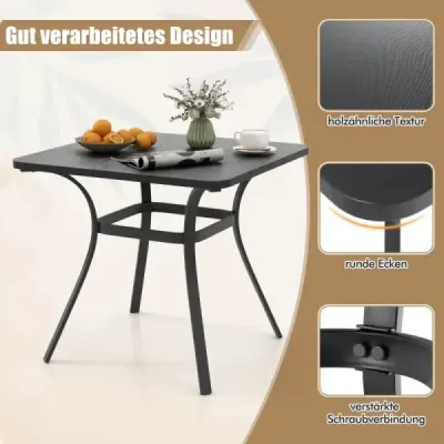 Zahradní stůl s dřevěnou deskou pro 4 osoby Stůl na terasu Balkonový stůl 80 x 80 x 73 cm