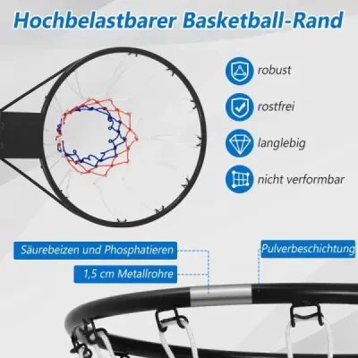 ?45cm Basketbalový koš s kroužkem a sítí pro montáž na dveře a stěnu Vnitřní mini basketbalový koš černý