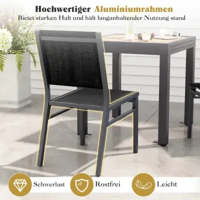 Sada 2 hliníkových zahradních židlí odolných vůči povětrnostním vlivům s prodyšným sedadlem  60 x 45 x 87 cm černá