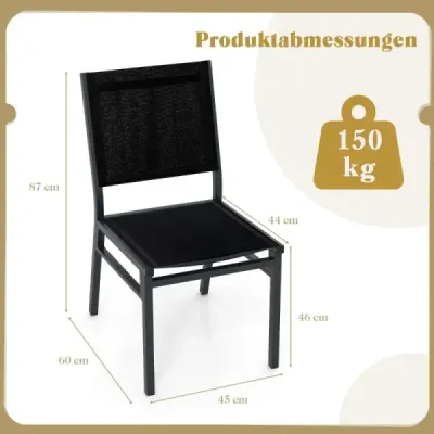 Zahradní židle hliníková terasová židle odolná vůči povětrnostním vlivům s prodyšným sedadlem a opěradlem 60 x 45 x 87 cm černá