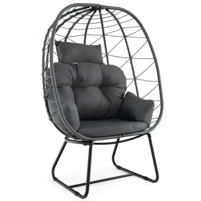 Ratanové proutěné křeslo s odnímatelným polštářem a kovovým rámem Oversized Lounge Chair Grey