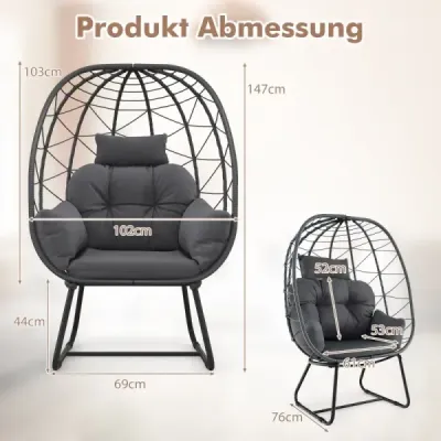 Ratanové proutěné křeslo s odnímatelným polštářem a kovovým rámem Oversized Lounge Chair Grey