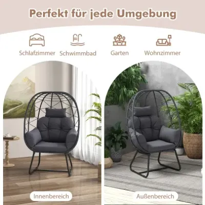 Ratanové proutěné křeslo s odnímatelným polštářem a kovovým rámem Oversized Lounge Chair Grey
