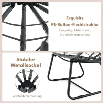 Ratanové proutěné křeslo s odnímatelným polštářem a kovovým rámem Oversized Lounge Chair Grey