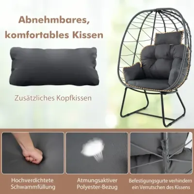 Ratanové proutěné křeslo s odnímatelným polštářem a kovovým rámem Oversized Lounge Chair Grey
