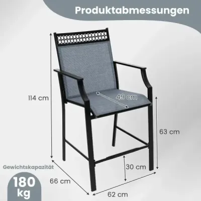 Sada 2 zahradních židlí s rychleschnoucí tkaninou Vysoké židle na terasu Balkónové židle - červené