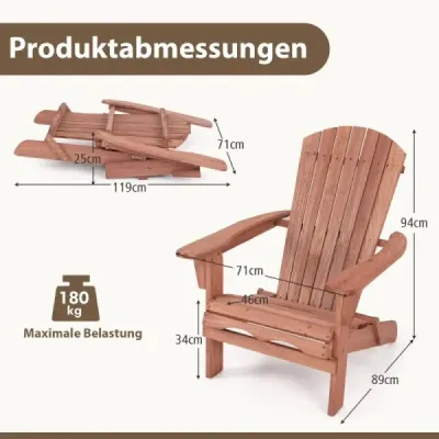 Dřevěné skládací křeslo Adirondack s nosností 180 kg