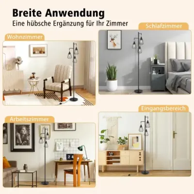 Moderní stojací lampa 169 cm průmyslová stojací lampa se 3 stínítky 25 x 168 cm černá