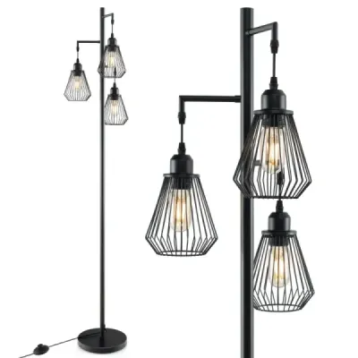 Moderní stojací lampa 169 cm průmyslová stojací lampa se 3 stínítky 25 x 168 cm černá