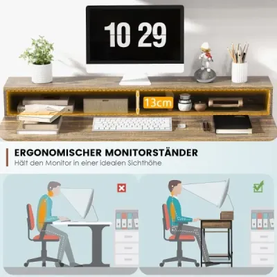 Stůl se zásuvkou, stojanem na monitor a 2 otevřenými policemi, počítačový stůl s kovovým rámem 120 x 56 x 90,5 cm