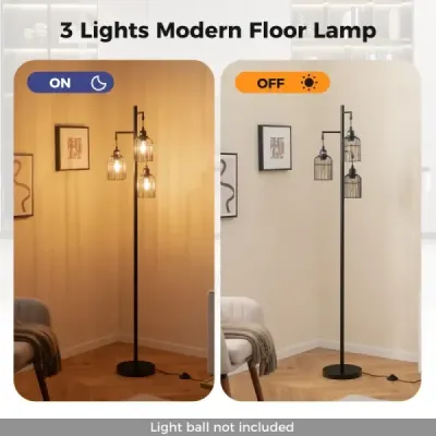 Moderní stojací lampa 169 cm průmyslová stojací lampa se 3 stínítky nožní spínač 25 x 169 cm černá