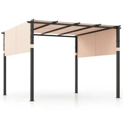 Pergola 3,05 x 3,05 m se 2 nastavitelnými střechami Vodotěsný Stabilní Zimovzdorný altán Béžová